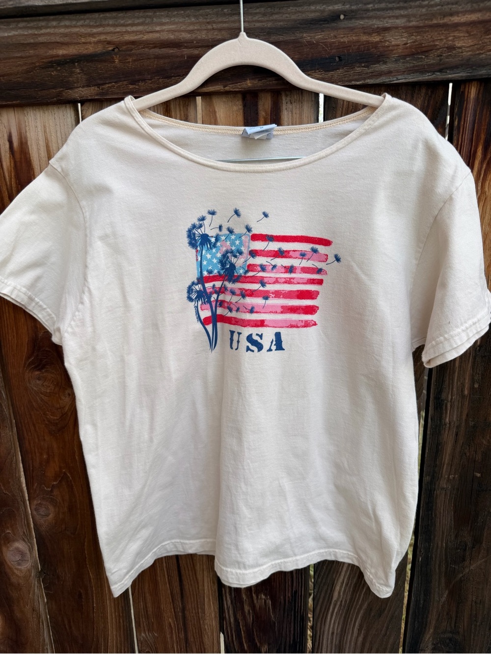 Vintage Crazy Shirts Hawaii Americana Flag Dandelion Graphic Tee Coconut Dyed